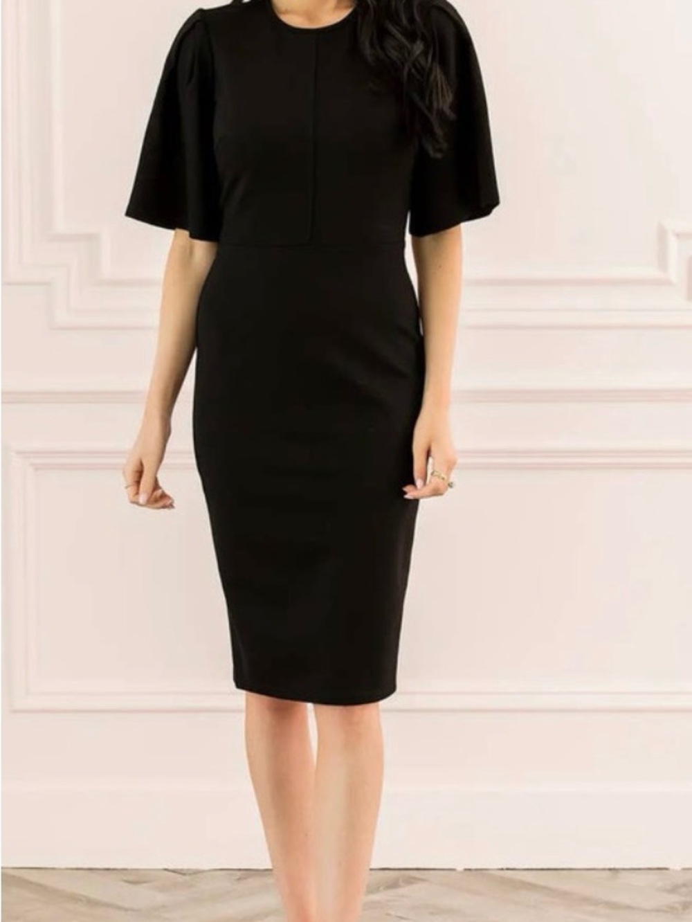 Rachel Parcell Black Midi Dress with Flutter Sleeves